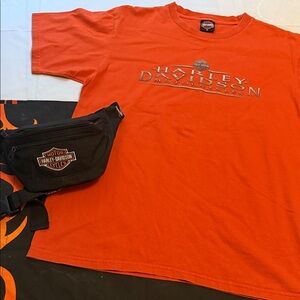 Harley-Davidson Vibrant Orange Tee and Sleek Black Bag